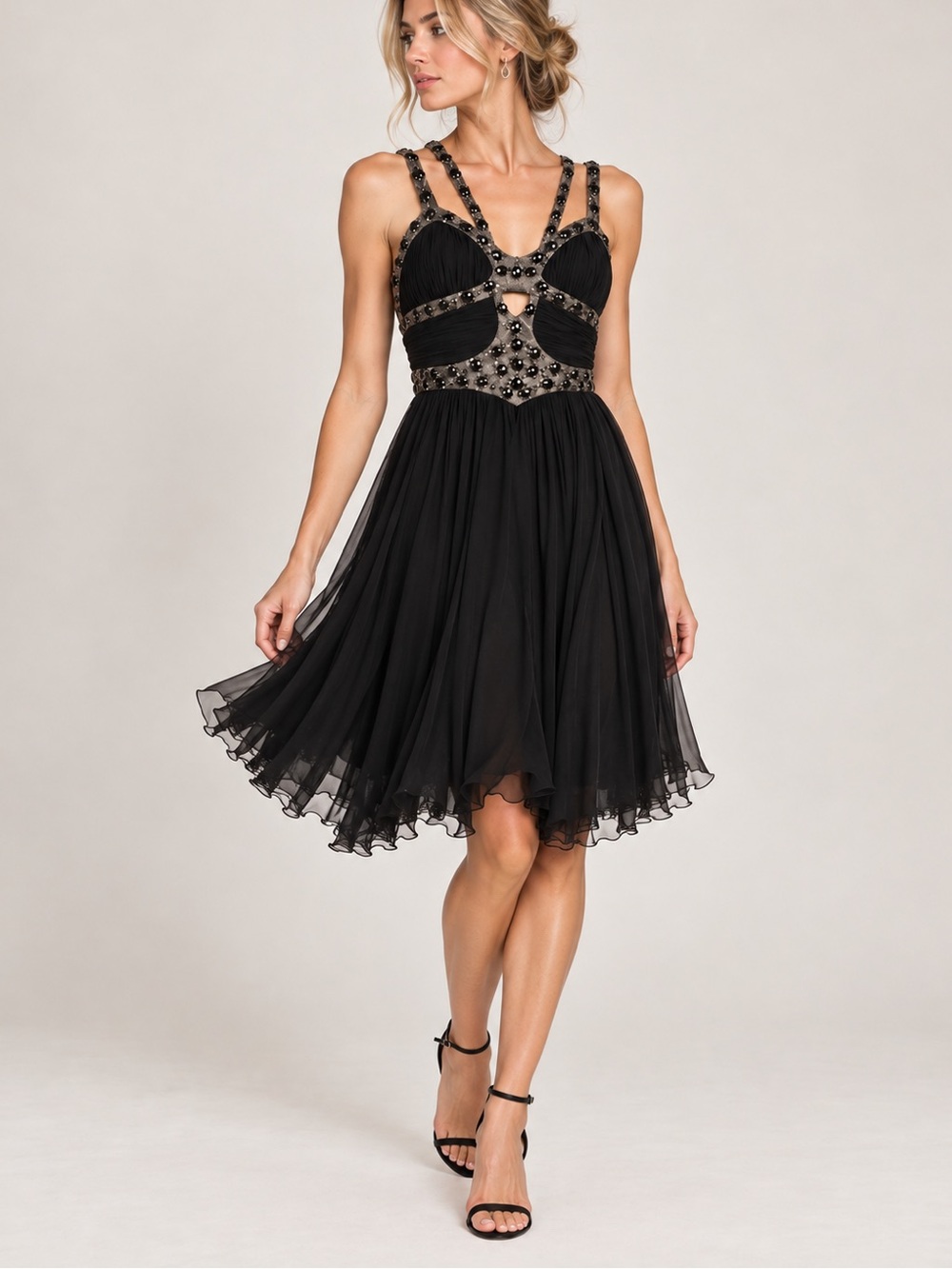 Mandalay Black Silk Beaded Embellished Y2K Cocktail Dress 4